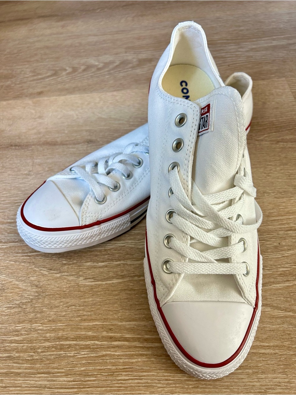 White Converse Canvas Sneakers with Red Trim